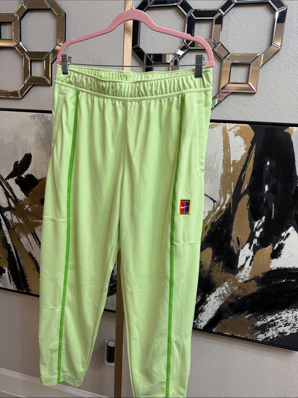 Nike Neon Lime Sweatpants with Green Piping